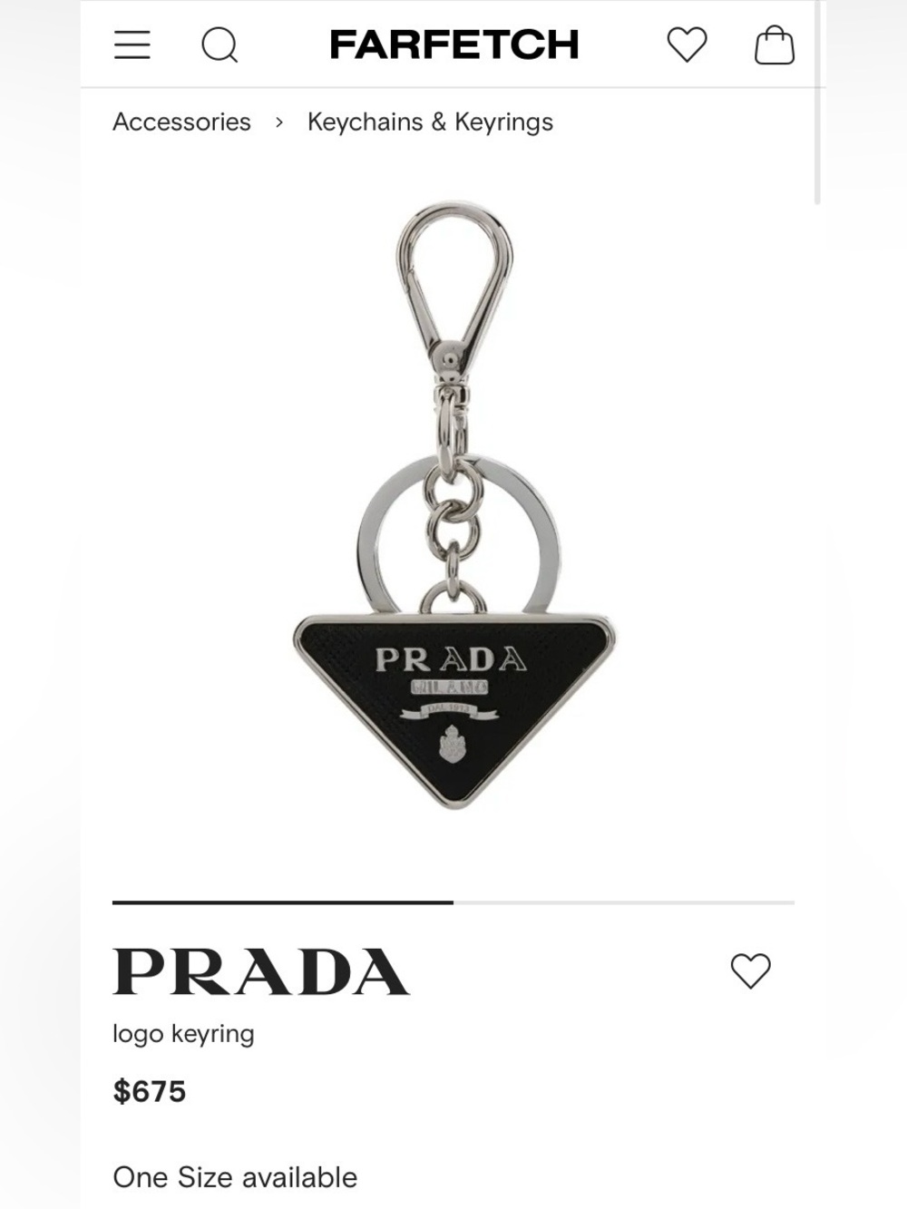 PRADA Silver & Black Saffiano Triangle Keychain